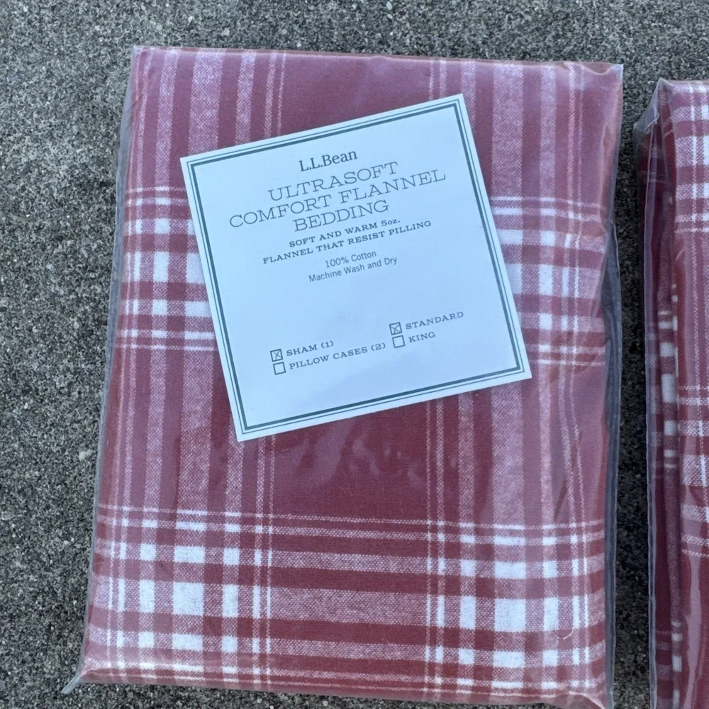 L.L.Bean Ultrasoft Comfort Flannel Bedding Standard Pillow Shams Red Cabin Plaid